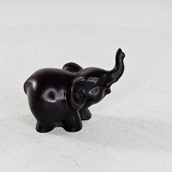 Miniature Carved Lucky Elephant Figurine Trunk Up - Picture 3 of 9